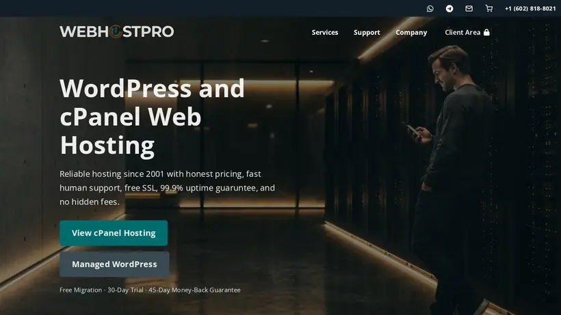 WebhostPro homepage screenshot