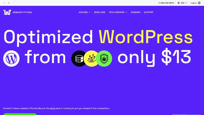 Web host Python homepage screenshot
