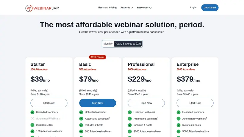 Webinar Jam homepage screenshot