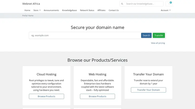 WebnetAfrica homepage screenshot