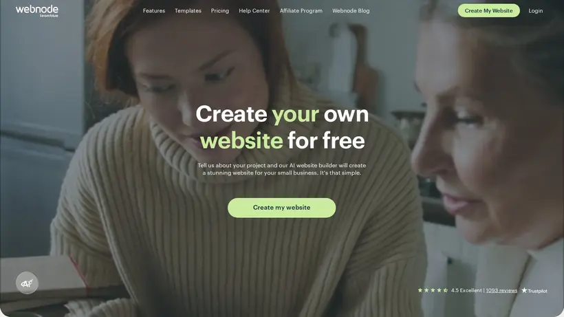 WebNode homepage screenshot