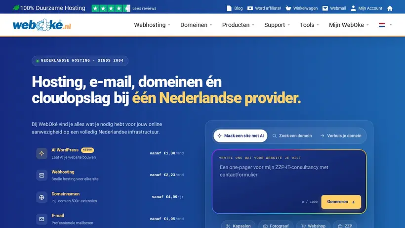 WebOke homepage screenshot