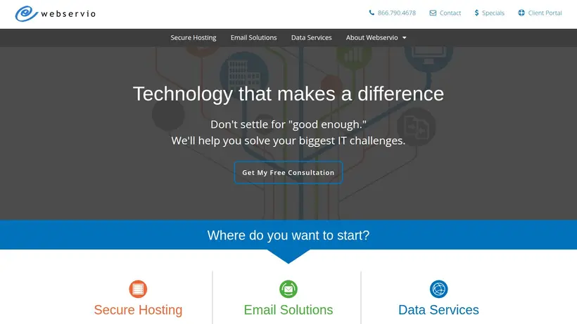 Webservio homepage screenshot