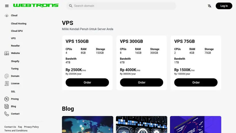 Web Trons homepage screenshot