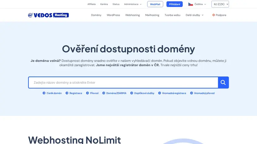 Wedos Czech homepage screenshot