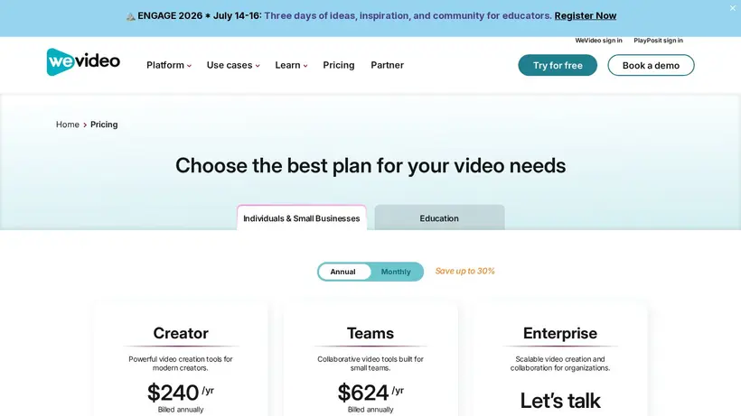 We Video homepage screenshot