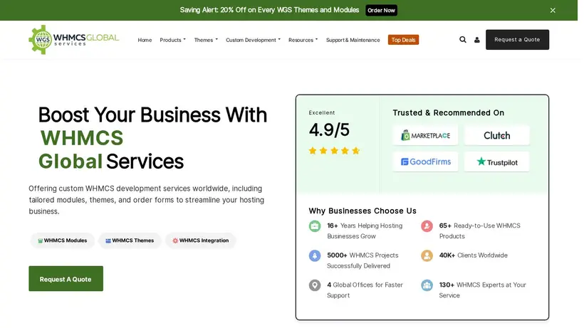 WHMCS Global Services homepage screenshot