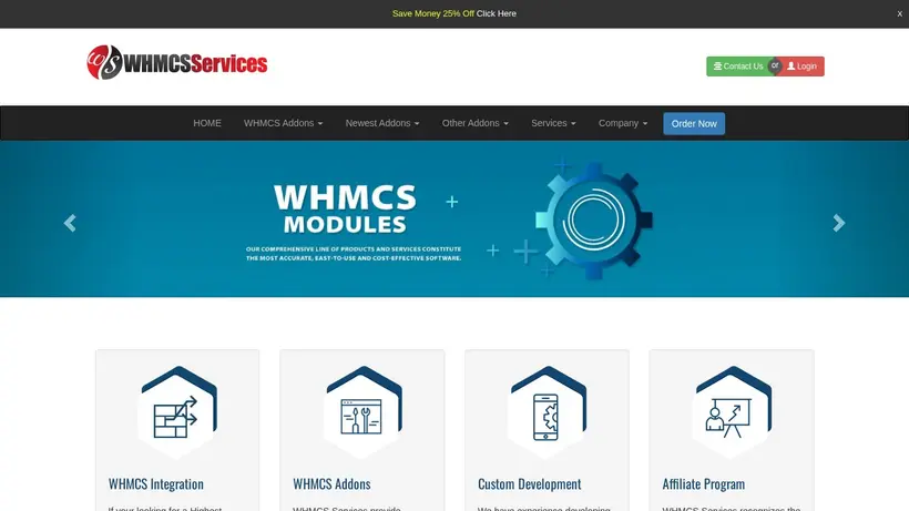WHMCS Services homepage screenshot