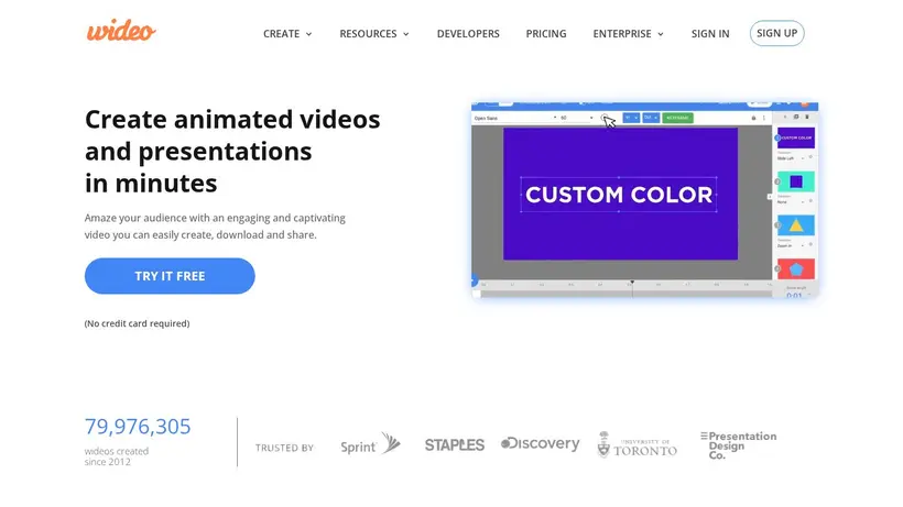 Wideo.co homepage screenshot