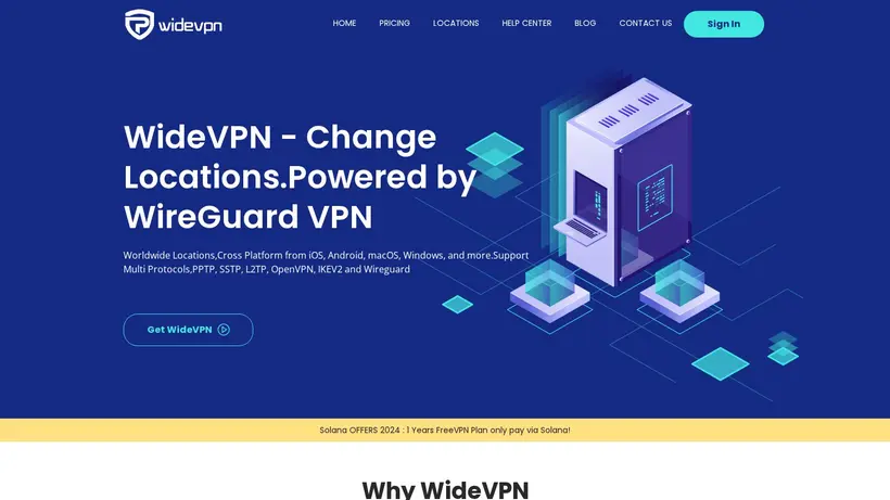 Wide VPN homepage screenshot