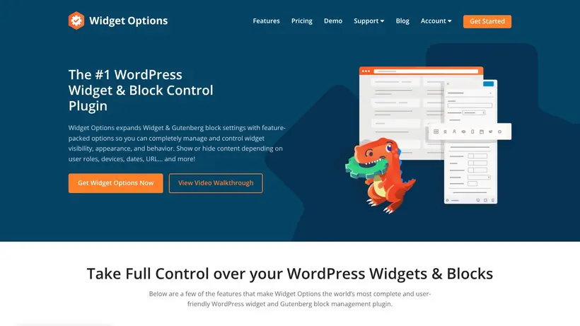 Widget Options homepage screenshot