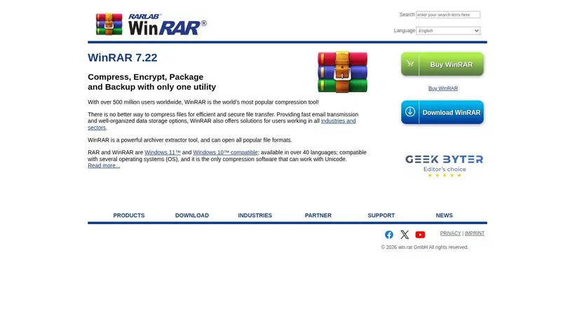 Winrar homepage screenshot
