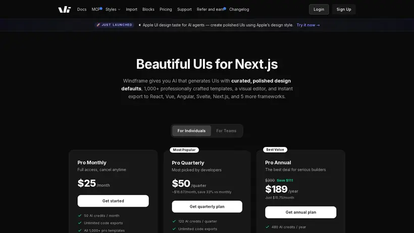 Windframe homepage screenshot