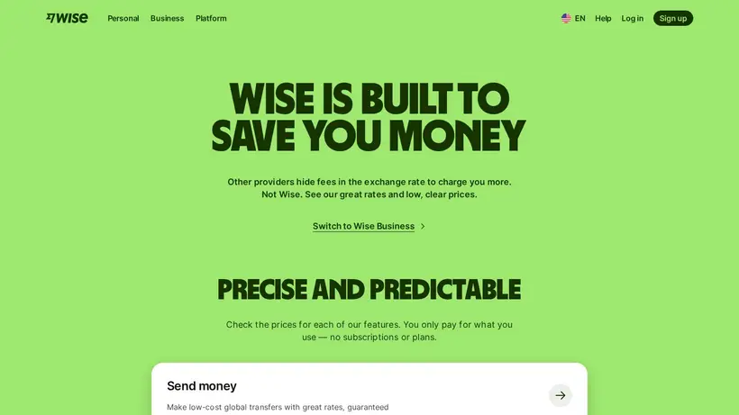 Wise.com homepage screenshot
