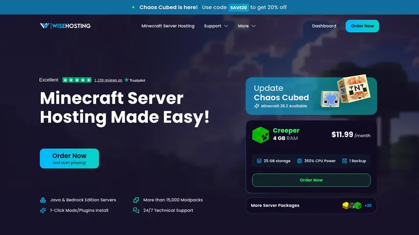 Wise Hosting homepage screenshot