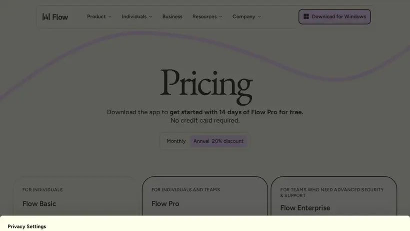 Wispr Flow homepage screenshot