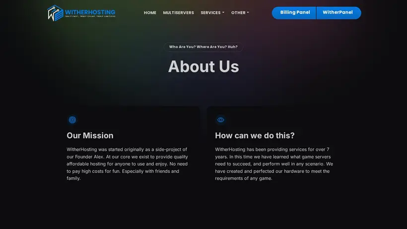 Wither Hosting homepage screenshot