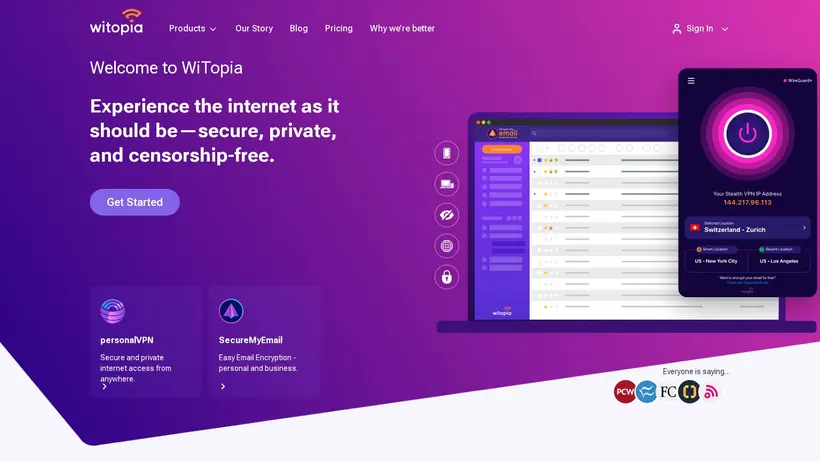 Witopia homepage screenshot