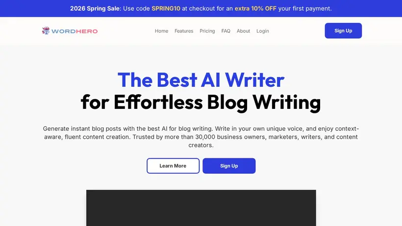 Word Hero homepage screenshot