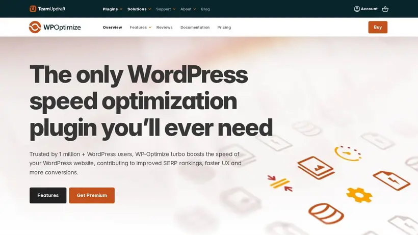 WP Optimize homepage screenshot