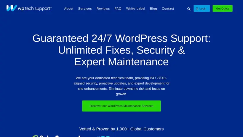 WP Tech Support homepage screenshot