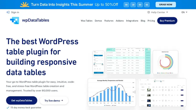 WP Data Tables homepage screenshot