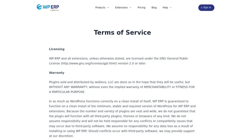 WP ERP homepage screenshot