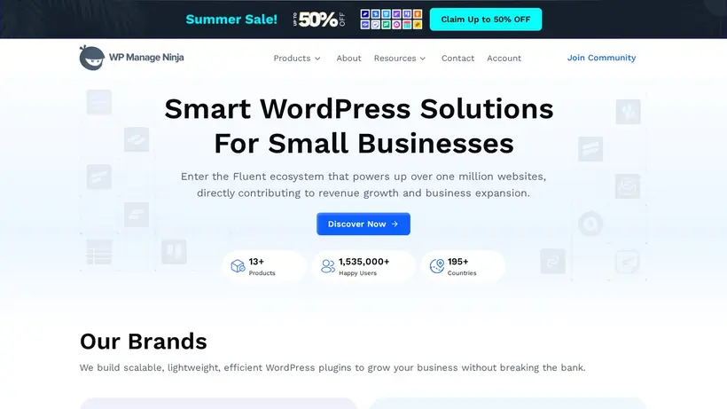 WP Manage Ninja homepage screenshot