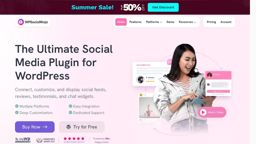 WP Social Ninja homepage screenshot