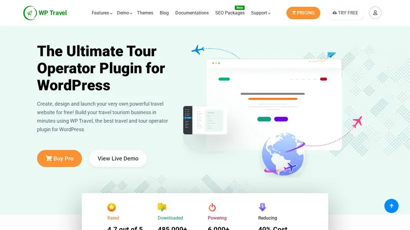 WP Travel homepage screenshot