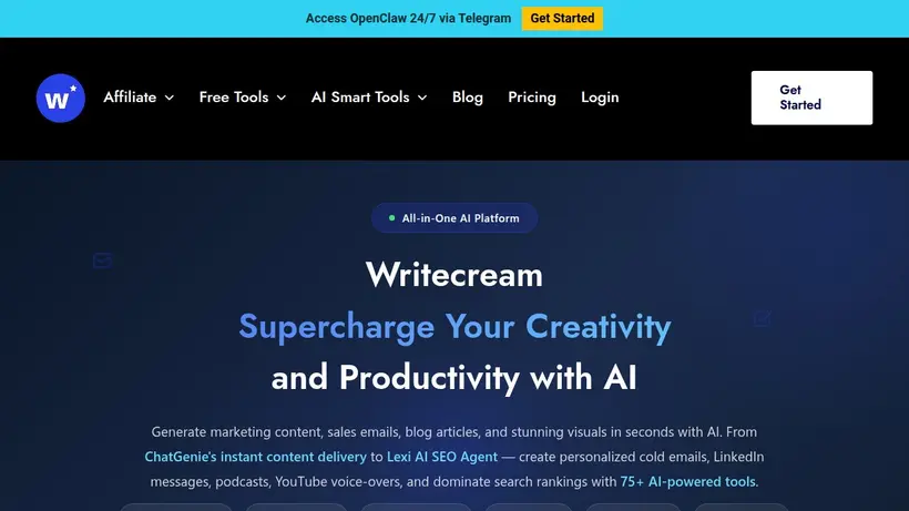 Write Cream homepage screenshot