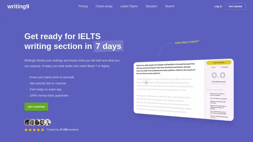 Writing9 homepage screenshot