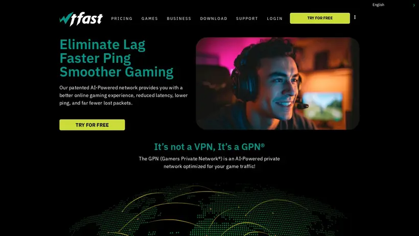 Wtfast homepage screenshot