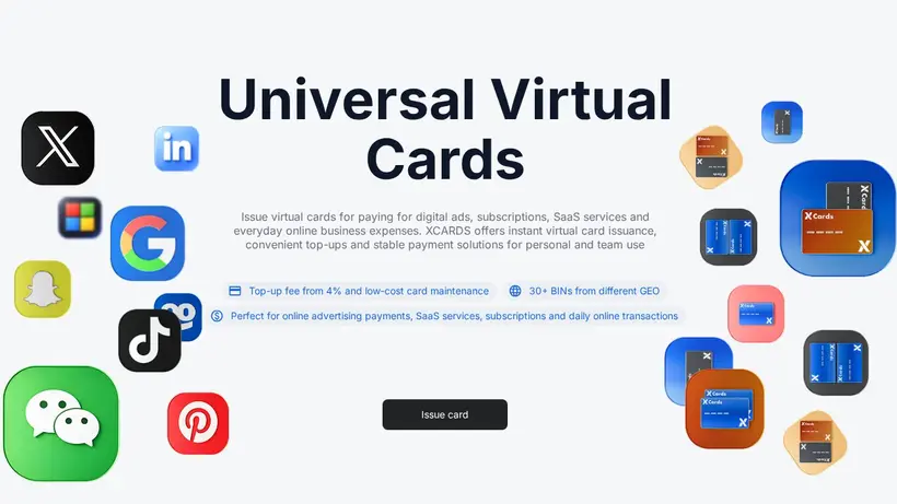 xCards homepage screenshot