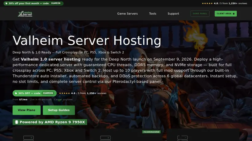 XGamingServer homepage screenshot