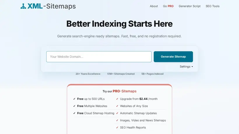 XML Sitemaps homepage screenshot