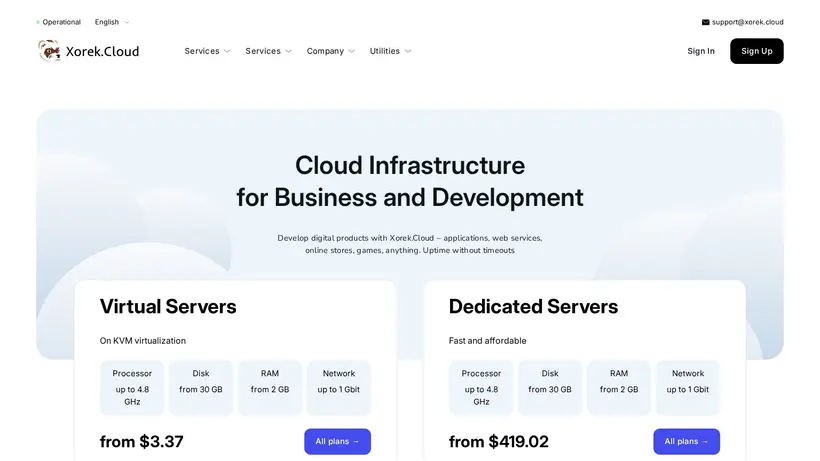 XorekCloud homepage screenshot