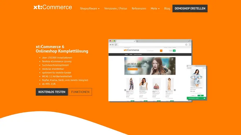 Xt-Commerce homepage screenshot