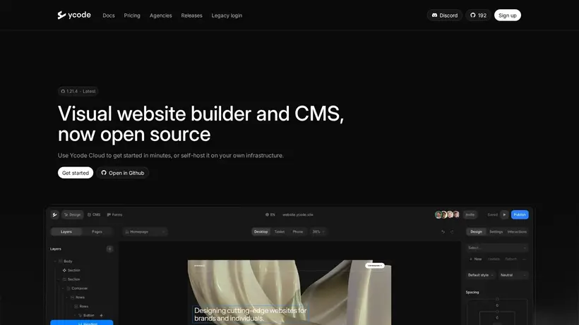 Ycode homepage screenshot