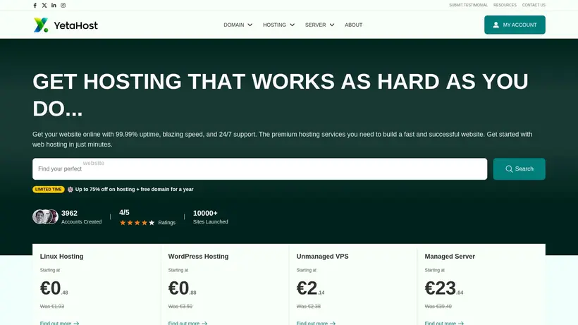 Yeta Host homepage screenshot