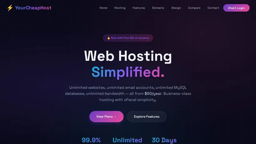Your Cheap Host homepage screenshot