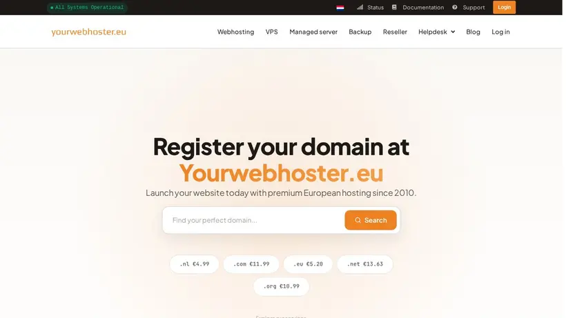 Yourwebhoster homepage screenshot