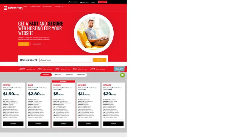 Zafeen Host homepage screenshot