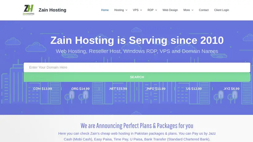 Zain Hosting homepage screenshot