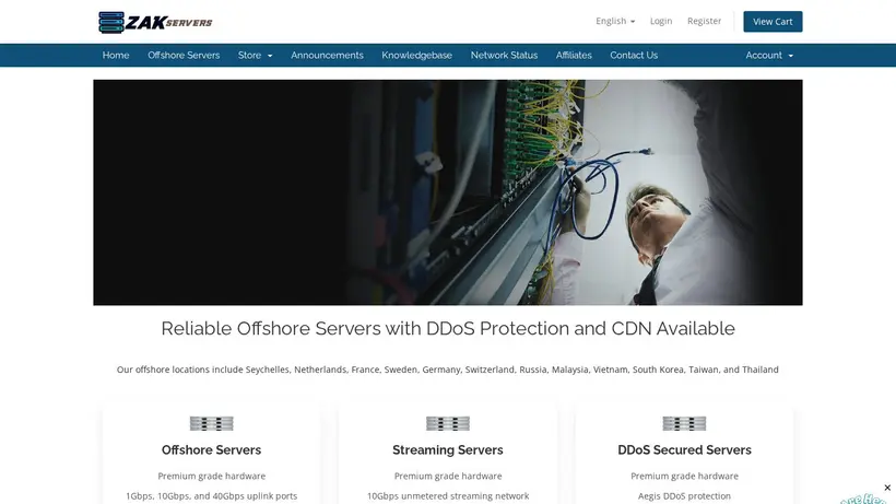 ZAKServers homepage screenshot
