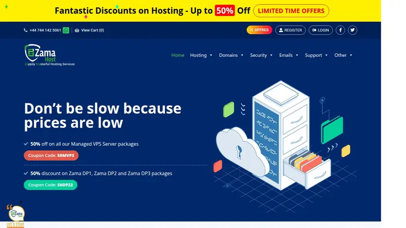ZamaHost homepage screenshot