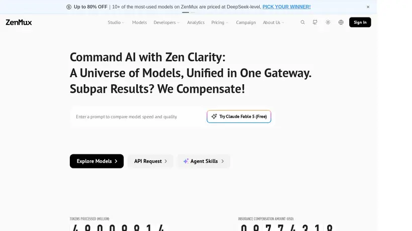 Zenmux AI homepage screenshot