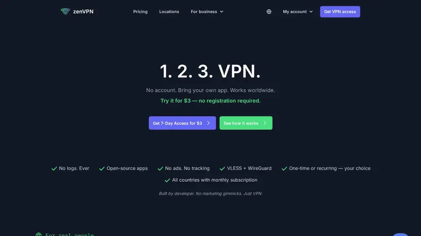 Zen VPN homepage screenshot