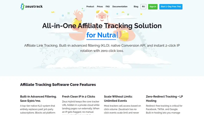 Zeustrack homepage screenshot