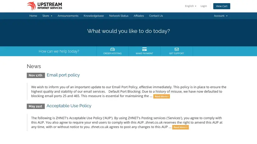 Upstream Network homepage screenshot